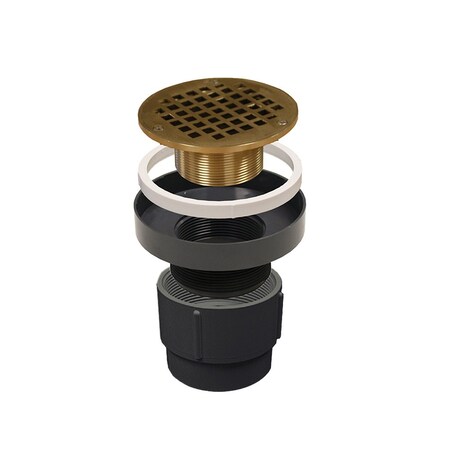 4in. PVC LevelBest Pipe Fit Drain Base W/ 3-1/2in. Metal Spud And 5in. Nickel Bronze Round Strainer